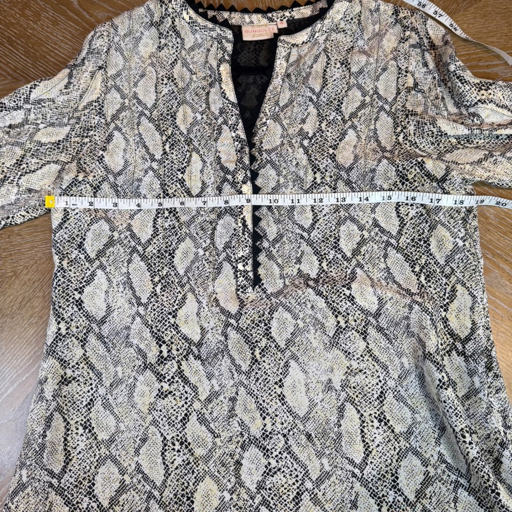 Rungolee Snakeskin Tunic Blouse Black Cream Size Small‎ - Picture 5 of 6